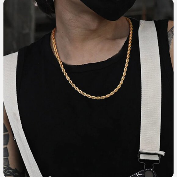 ⭐  2pc. Diamond Cut Rope Set 22" Chain and 7.75" Bracelet 4mm Wide 18K Gold  ⭐ - Picture 7 of 7